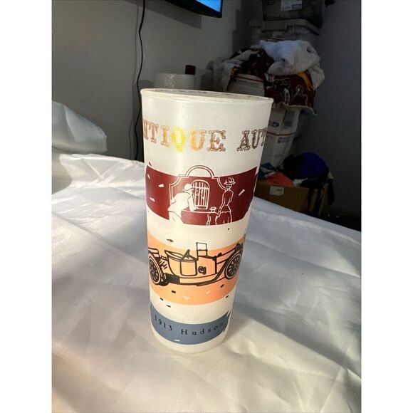 Anchor Hocking vintage MCM Antique Autos Frosted Tumbler three glasses highball - Picture 5 of 11